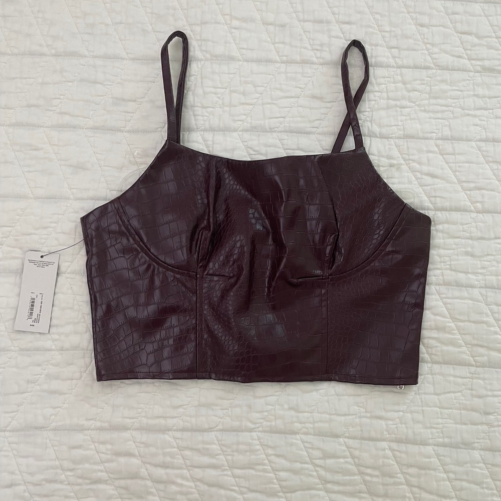 Bold Elements Womens Wine Faux Leather Croc Embossed Bustier Crop Top Medium NWT